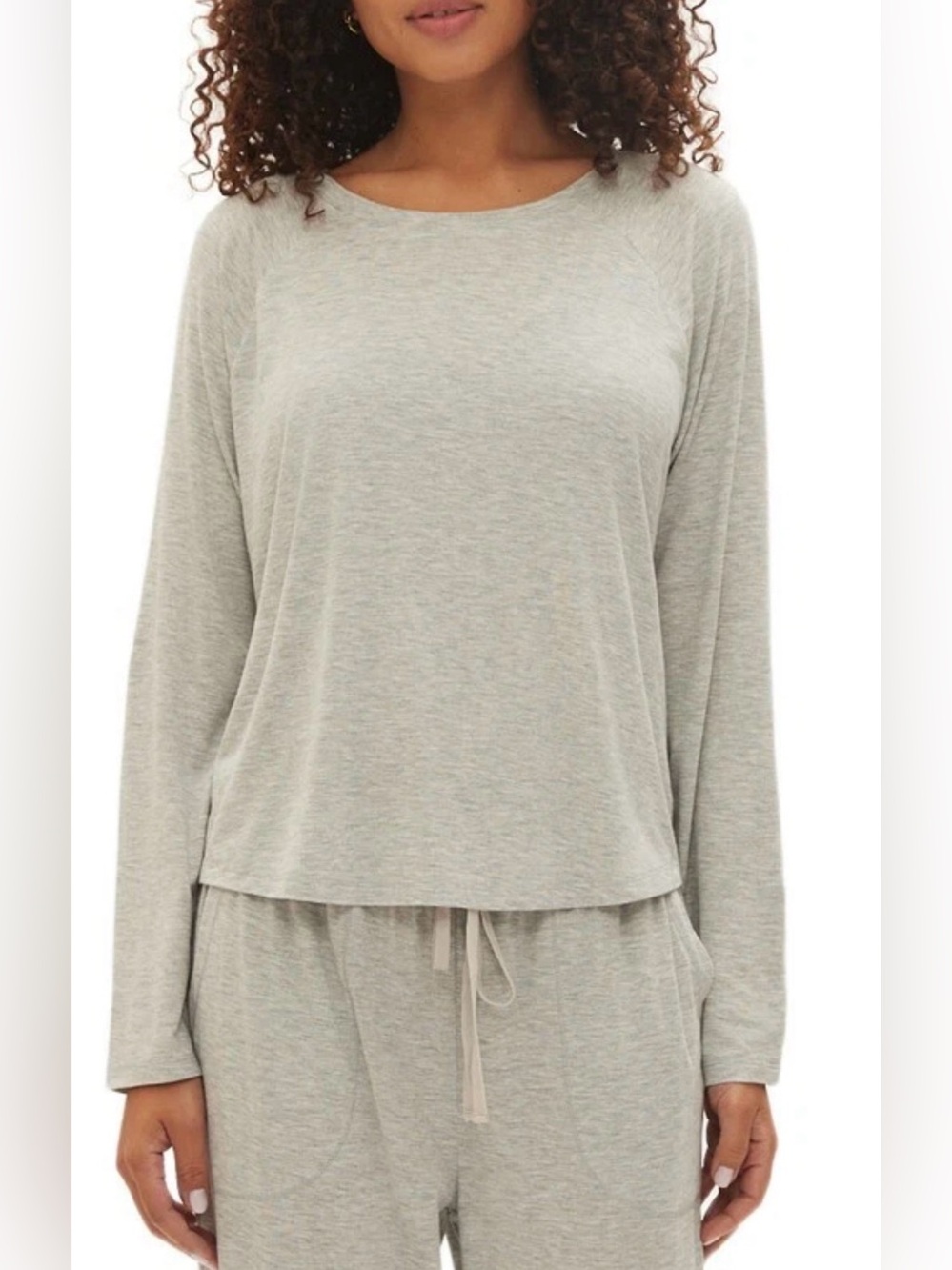 GAP GapBody Women's Long-Sleeve Crewneck Pajama Top - Grey - Size M -